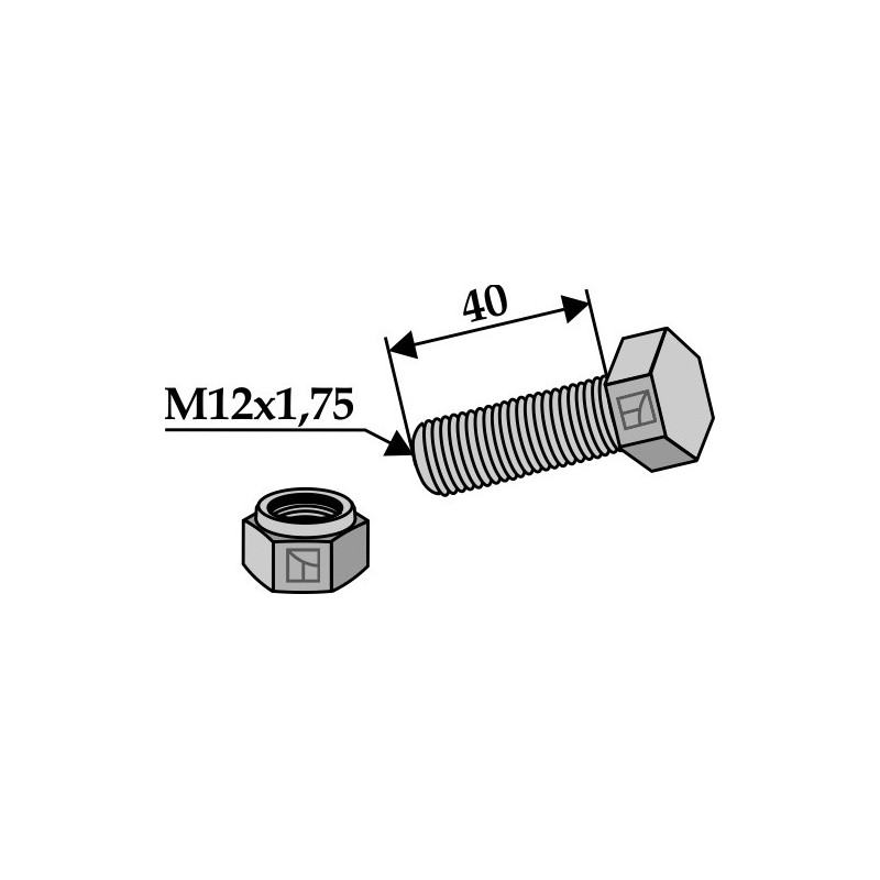 Boulon avec écrou frein - M12x1,75 - 8.8 - AG008586