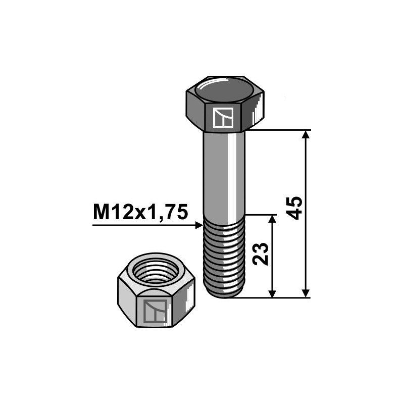 Boulon avec écrou frein - M12x1,75 - 10.9 - AG008584