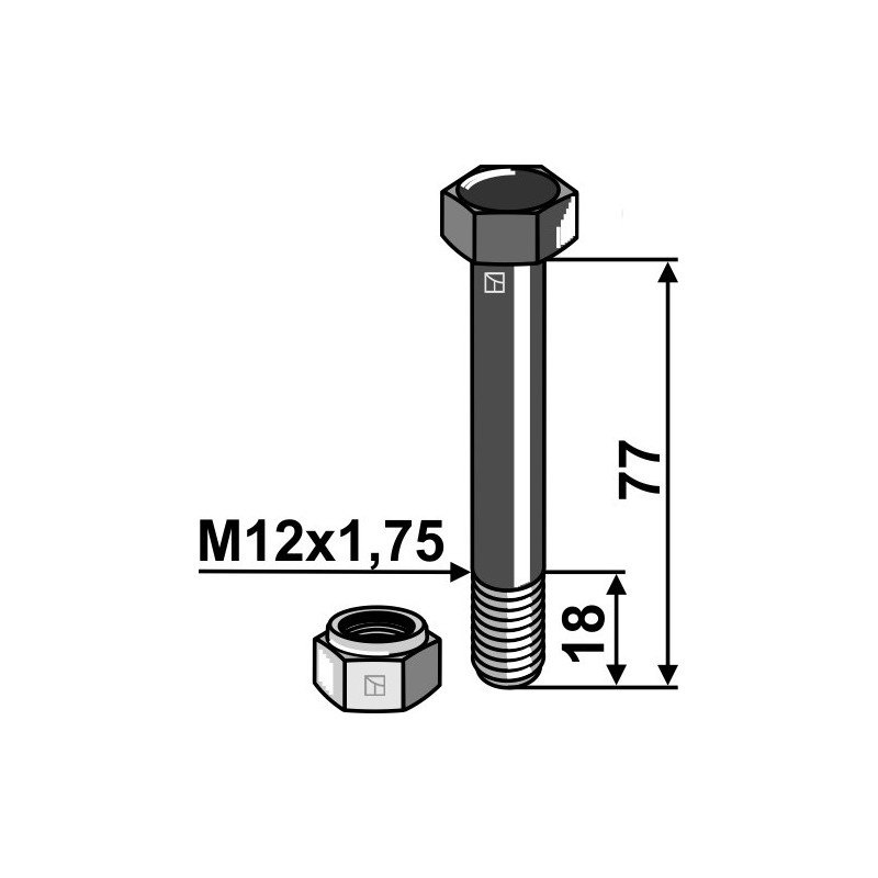 Boulon avec écrou frein - M12x1,75 - 10.9 - AG008575