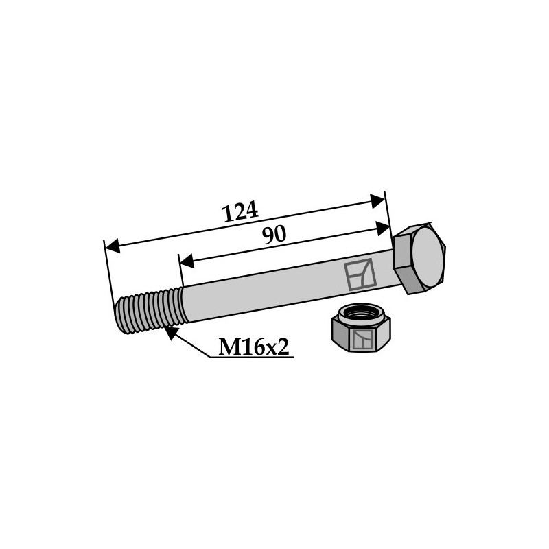 Boulon avec écrou frein - M16 x 2 - 8.8 - AG008551