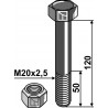 Boulon avec écrou frein - M20 x 2,5 - 10.9 - Mulag - Schraube: 113106 - Mutter: 100690