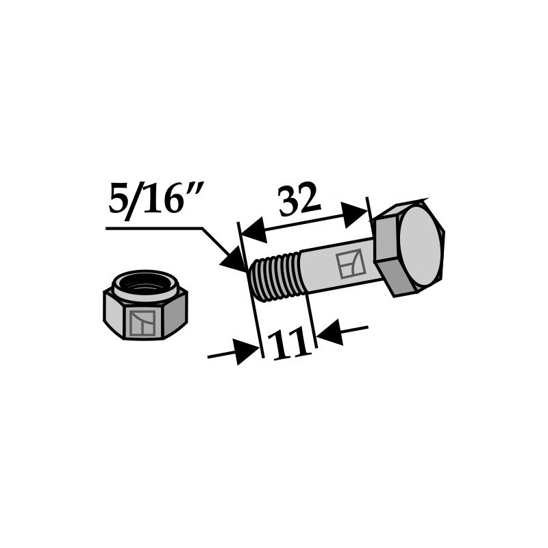 Boulon avec écrou frein - 5/16''UNF - Bomford - 03.675.22