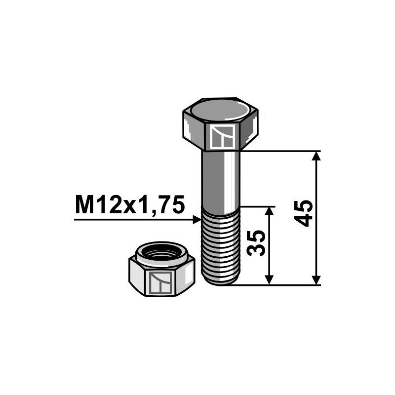 Boulon avec écrou à freinage interne - M12 - 8.8 - AG008994