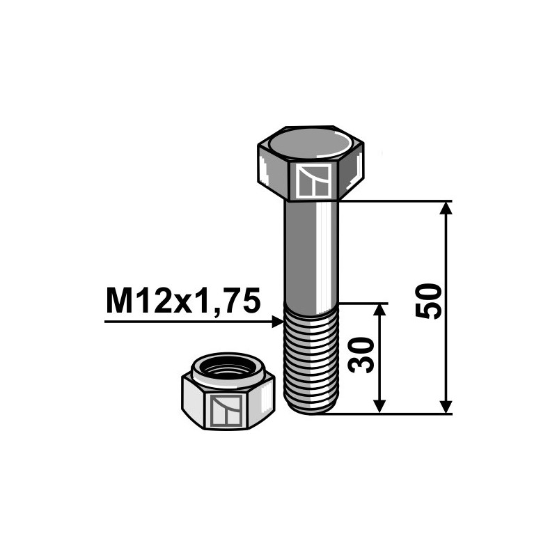 Boulon avec écrou à freinage interne - M12 - 8.8 - AG008993