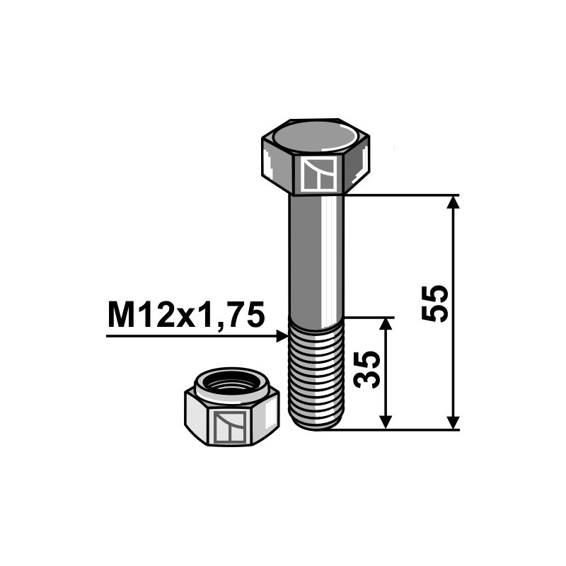 Boulon avec écrou à freinage interne - M12 - 8.8 - AG008992