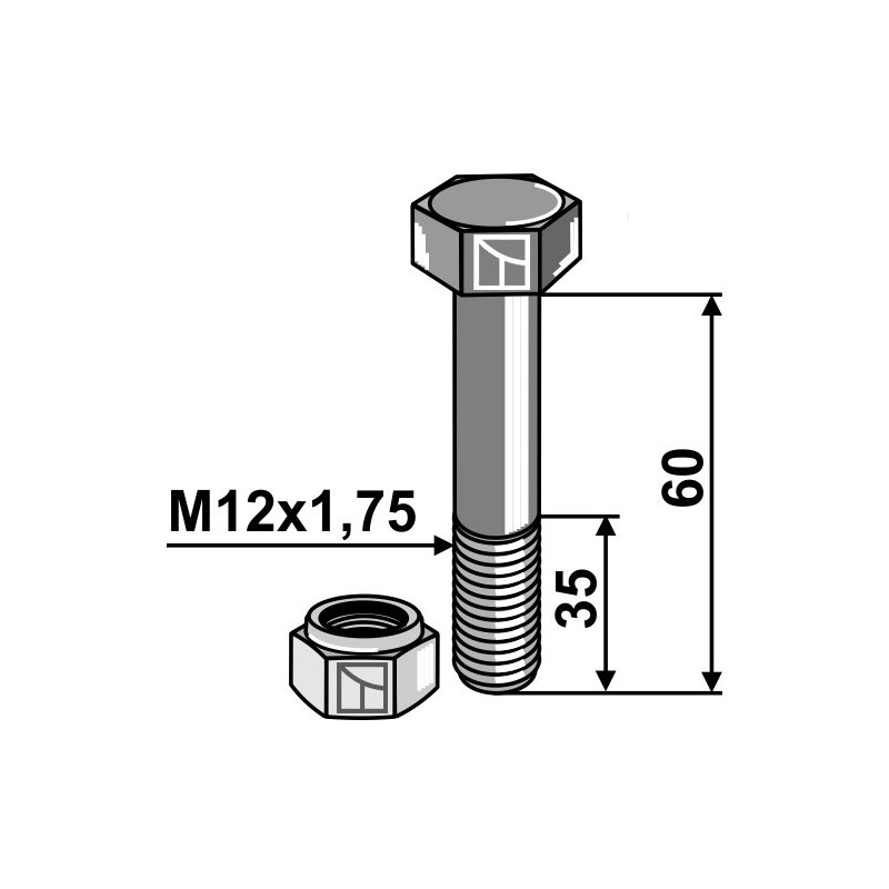 Boulon avec écrou à freinage interne - M12 - 8.8 - AG008991