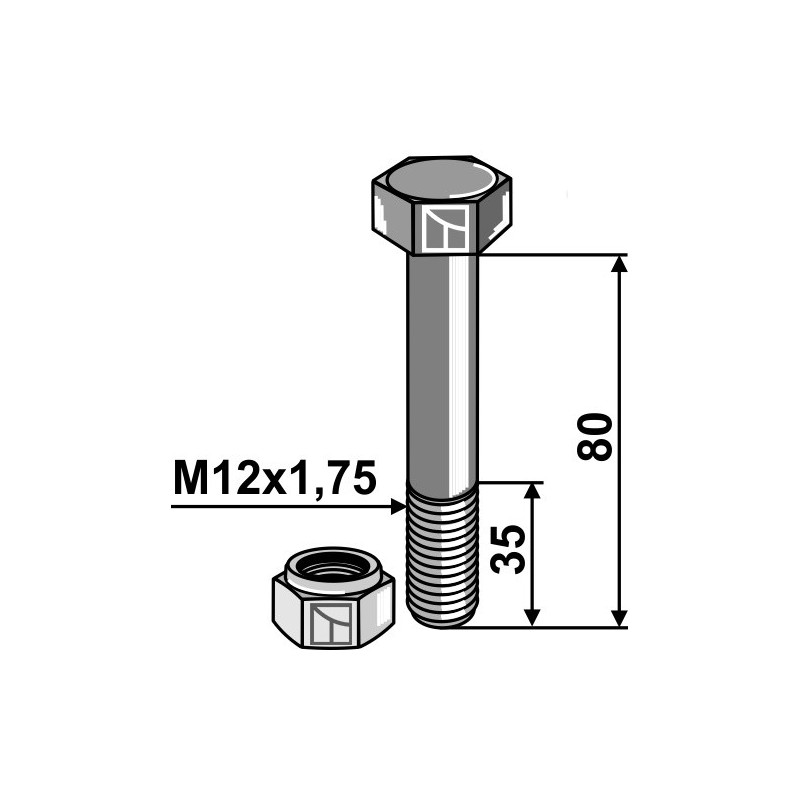 Boulon avec écrou à freinage interne - M12 - 8.8 - AG008989