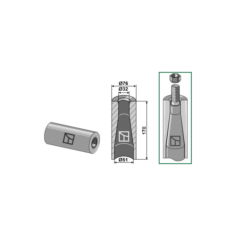 Entretoise à souder pour dent avec filet M28 - AG005569