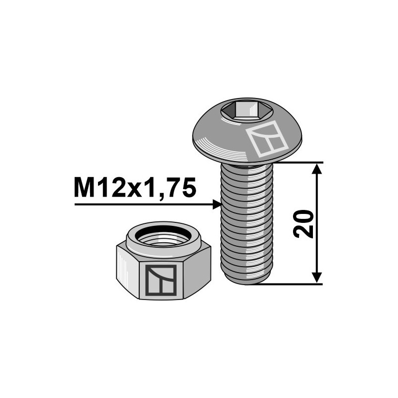 Boulon à tête bombée avec six pans creux - galvanisé - avec écrou