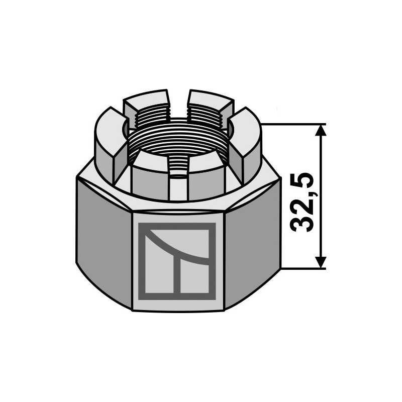 écrou hexagonal à créneaux dégagés M 30 x 3,5 pour arbre carré 30x30 - AG006603