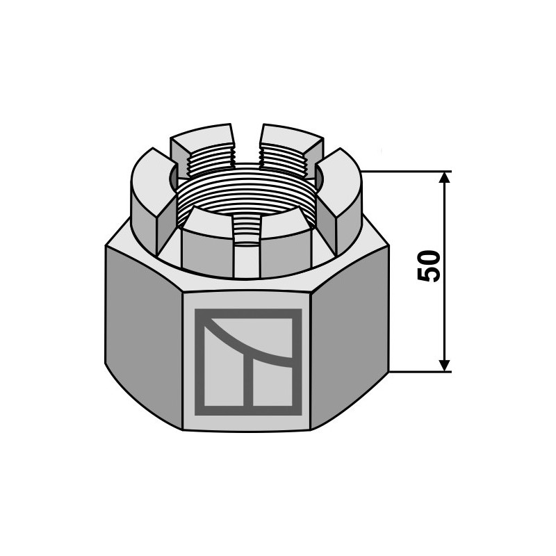 écrou hexagonal à créneaux dégagés M48x5 pour arbre carré 50x50