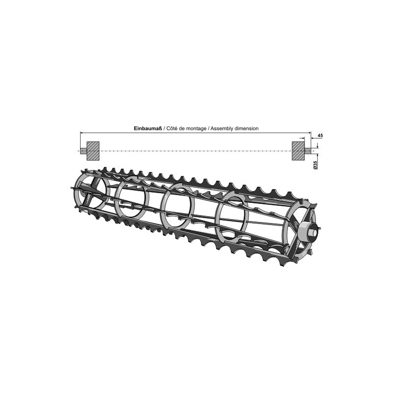 Rouleaux cage à barres crénelées avec arbre continu - 1070mm - AG007109