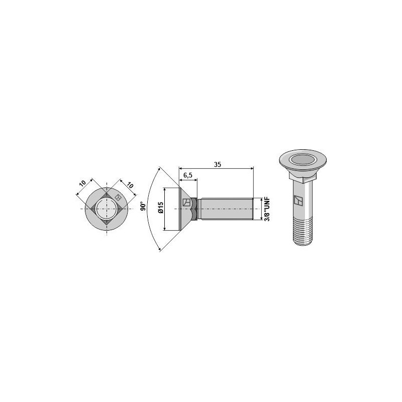 Boulon de charrue 3/8''UNF