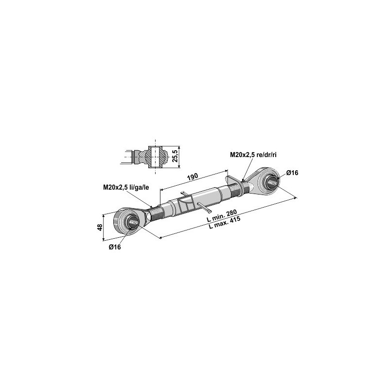 Barre de poussée à borne traîtée M20x2,5 - AG011098