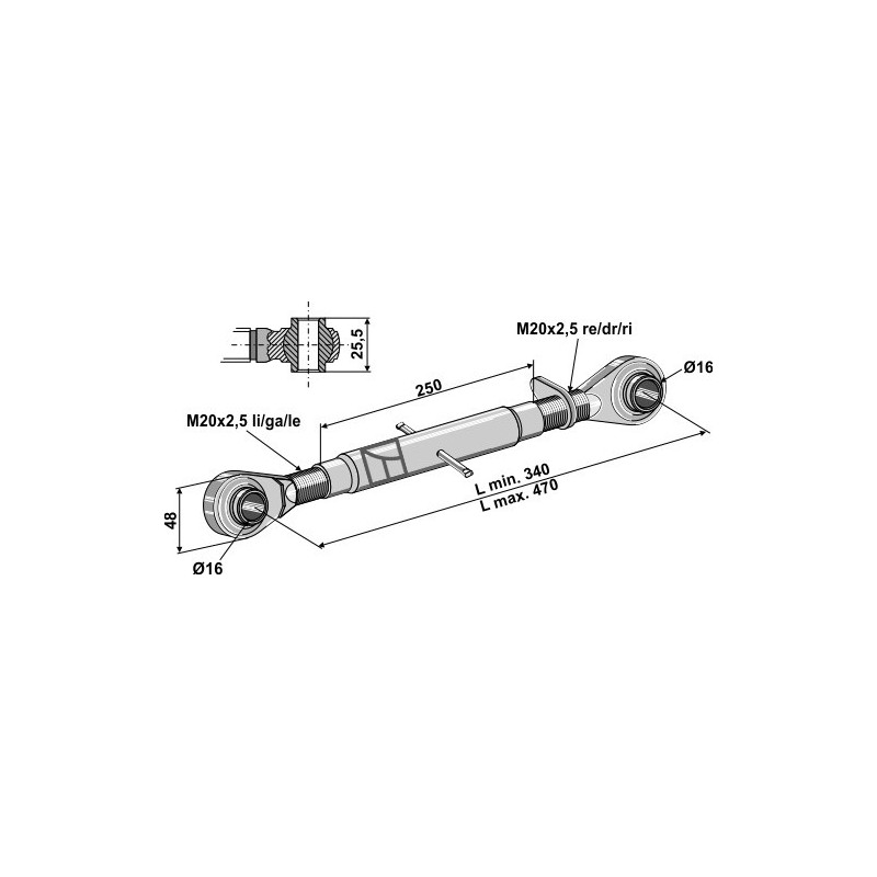 Barre de poussée à borne traîtée M20x2,5 - AG011097