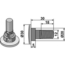 Boulon pour couteaux de faucheuses - M12x1,75 - 10.9 - Kuhn - 56403000