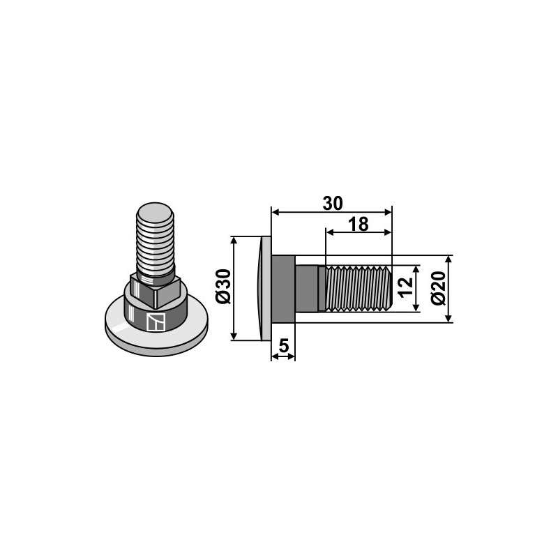 Boulon pour couteaux de faucheuses - M12x1,75 - 10.9 - Kuhn - 56403000