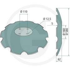 Disque crénelé à fond plat Ø580 - Pöttinger - 9771.03.025.1