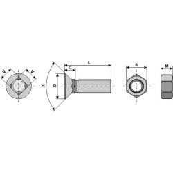 Boulon de charrue 7/16" UNF x 60 et écrou hexagonal