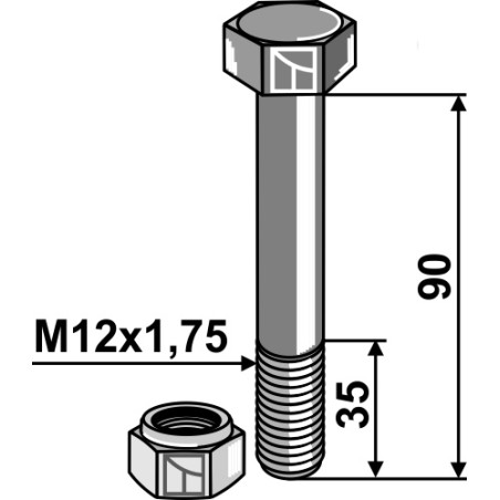 Boulon avec écrou à freinage interne - M12 - 8.8 - AG008988