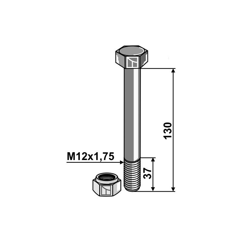 Boulon avec écrou à freinage interne - M12 - 8.8 - AG008995