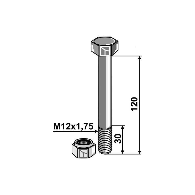 Boulon avec écrou à freinage interne - M12 - 8.8 - AG008996