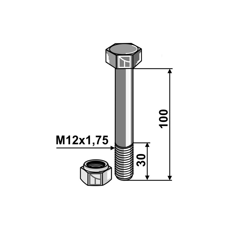 Boulon avec écrou à freinage interne - M12 - 8.8 - AG008998