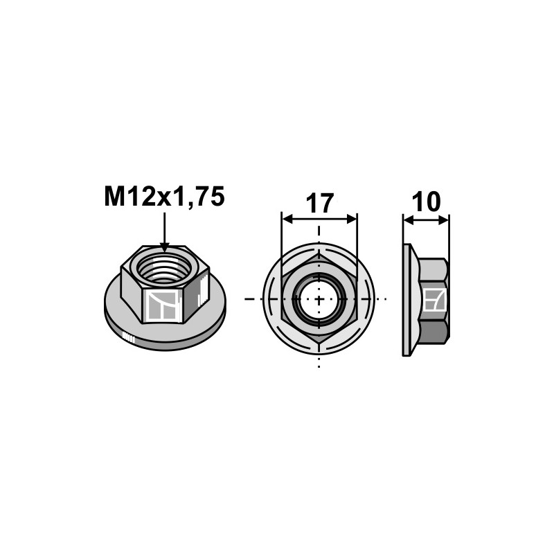 Écrou héxagonal avec bride - M12x1,75
