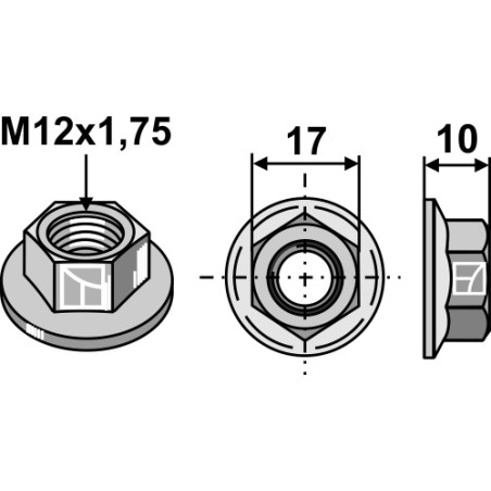 Écrou héxagonal avec bride - M12x1,75