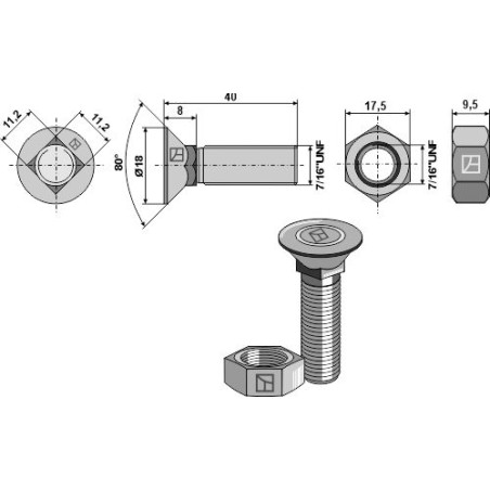 Boulon de charrue 7/16''UNF - AG013511