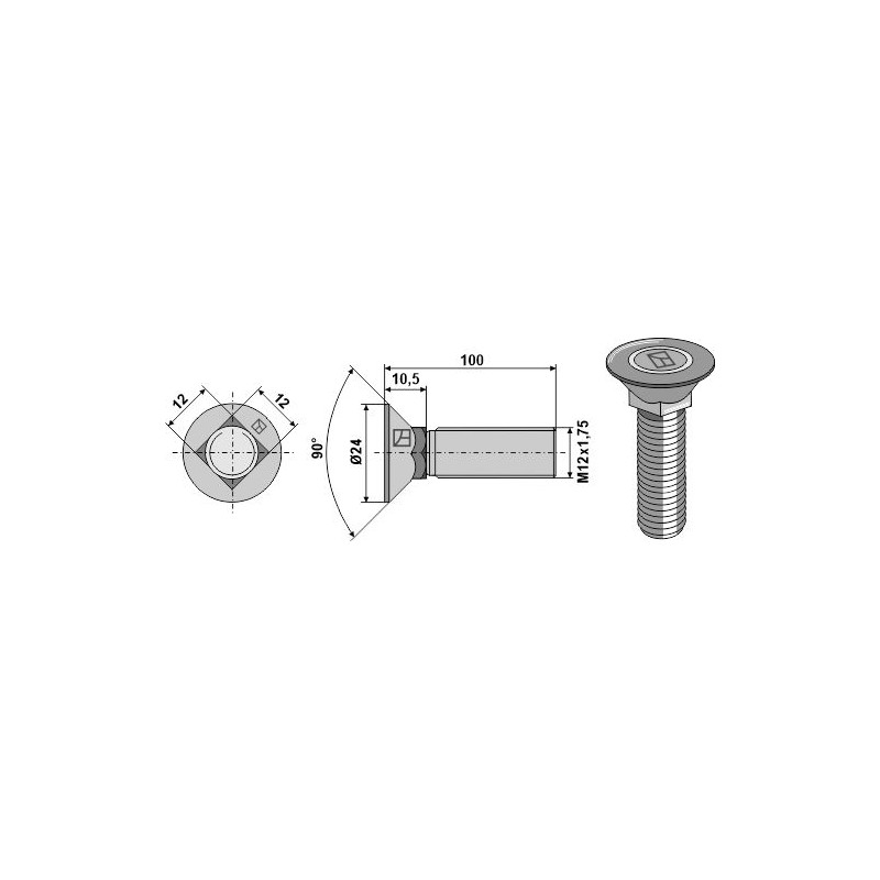 Boulon de charrue DIN 608 sans écrou hexagonal