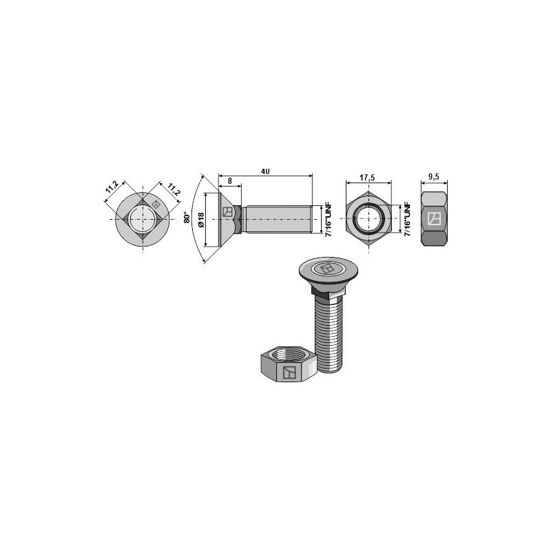 Boulon de charrue 7/16''UNF