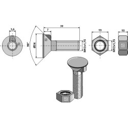Boulon de charrue DIN 604 M12x1,75x30 et écrou hexagonal