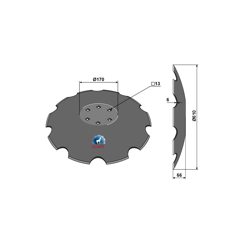 Disque de déchaumeur crénelé à fond plat Ø610 - Lemken Rubin 9 - 3490466 - Niaux 200