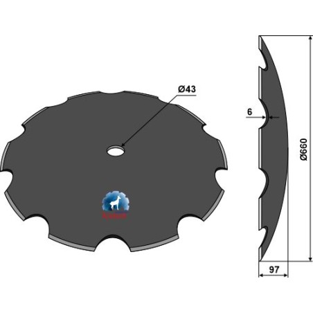 Disque de déchaumeur crénelé Ø660x6 - Väderstad - 406 938 - Niaux 200