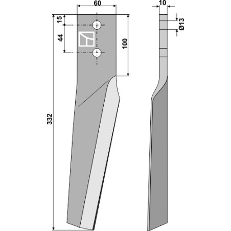 Dent pour herses rotatives, modèle gauche - Maschio / Gaspardo - 10100263