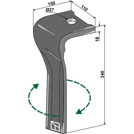 Dent pour herses rotatives, modèle droit - Pöttinger - 873.40.225.1