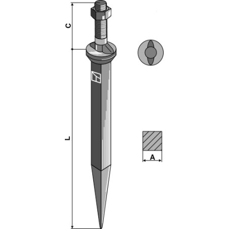 Dent de herse en acier au bore, collet ovale le long du sens de la marche - AG002946