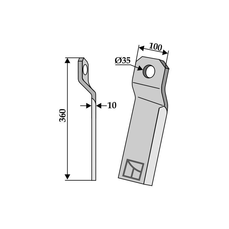 Couteau-broyeur torsadé - long - gauche