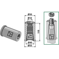 Entretoise à souder pour dent avec filet M30