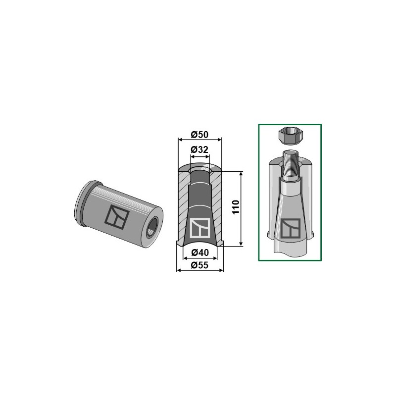 Entretoise à souder pour dent avec filet M30