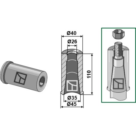 Entretoise à souder pour dent avec filet M24 - AG005578