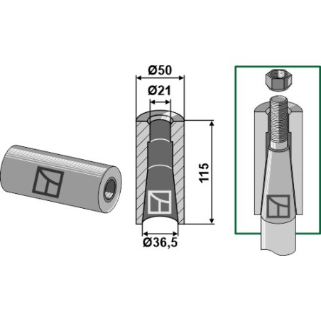 Entretoise à souder pour dent avec filet M20 - AG005587