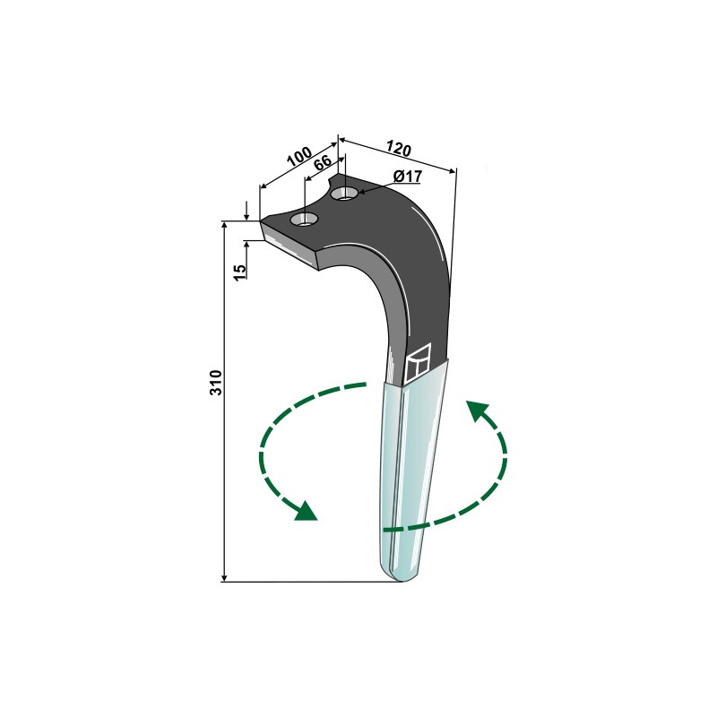 Dent pour herses rotatives (DURAFACE) - modèle gauche - Rabe - 8411.62.04 - 8411.62.24