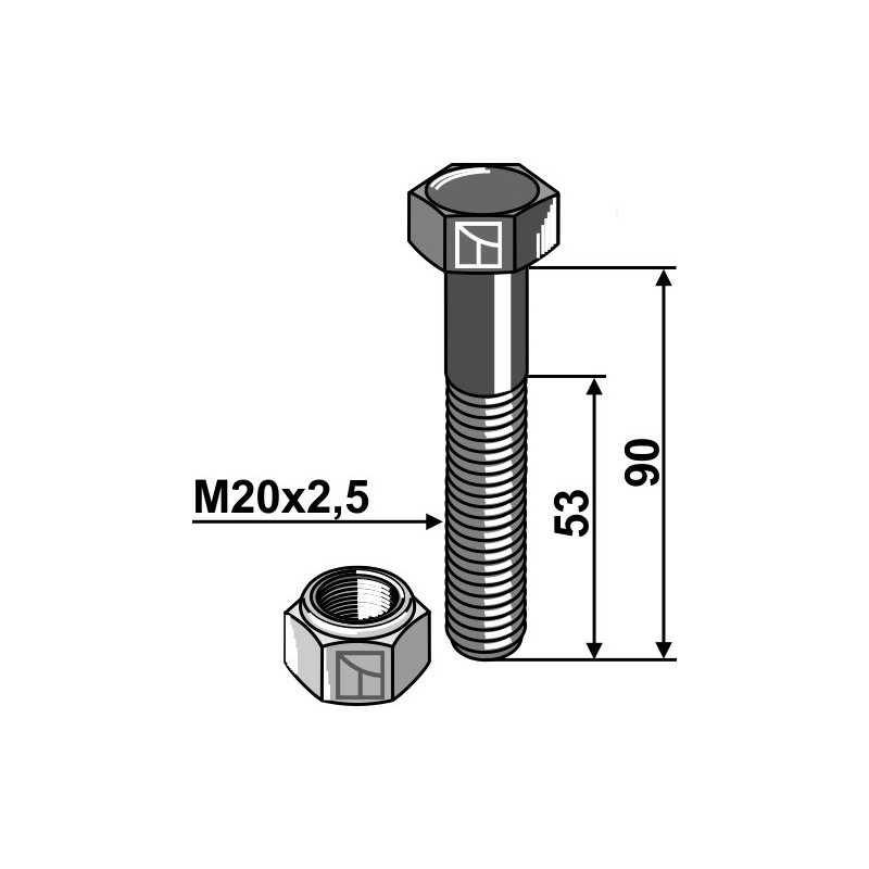 Boulon avec écrou frein - M20 - 10.9 - AG002751