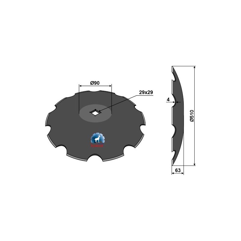 Disque de déchaumeur crénélé Ø510x4 - Kverneland - KK121205 - Niaux 200