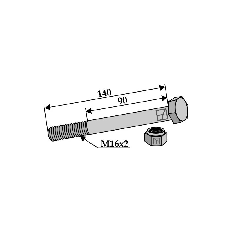 Boulon avec écrou frein - M16 x 2 - 8.8 - AG008547