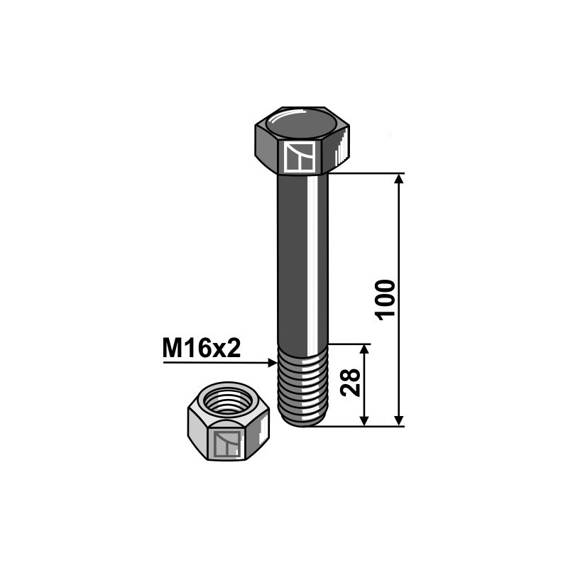 Boulon avec écrou frein - M16 x 2 - 10.9 - Vogel u. Noot - 771610020