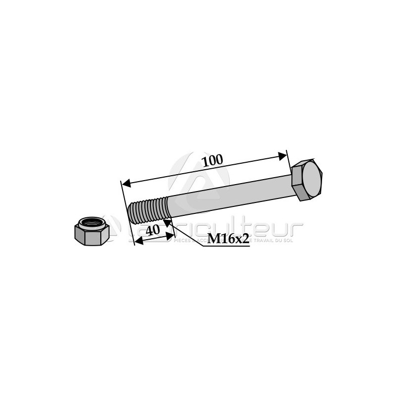 Boulon avec écrou à freinage interne - M16 x 2 - 10.9 - Maschio - F20110093