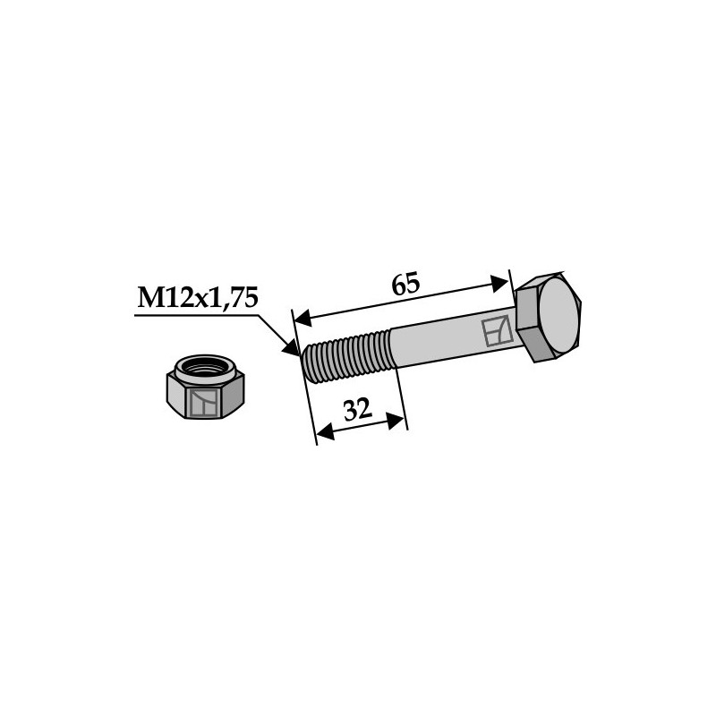 Boulon avec écrou frein - M12x1,75 - 10.9 - AG008580